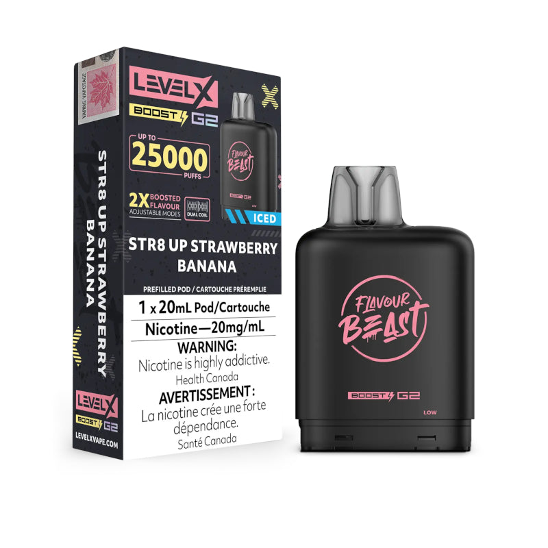 STR8 Up Strawberry Banana Iced Flavour Beast Level X BOOST G2 Pod Canada