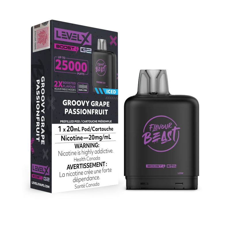 Groovy Grape Passionfruit Iced Flavour Beast Level X BOOST G2 Pod Canada
