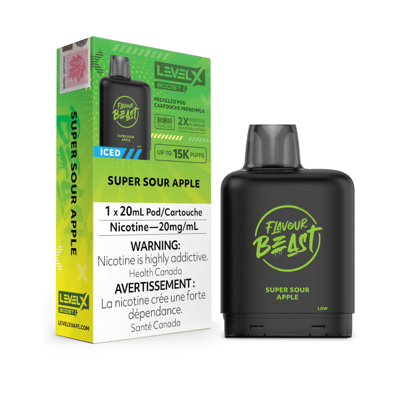 Super Sour Apple Iced Flavour Beast Level X Boost  Pods Canada