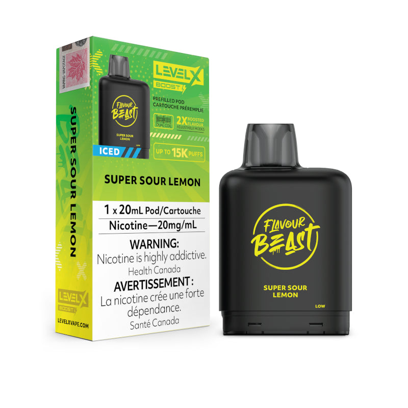 Super Sour Lemon Iced Flavour Beast Boost Level X Pods Canada